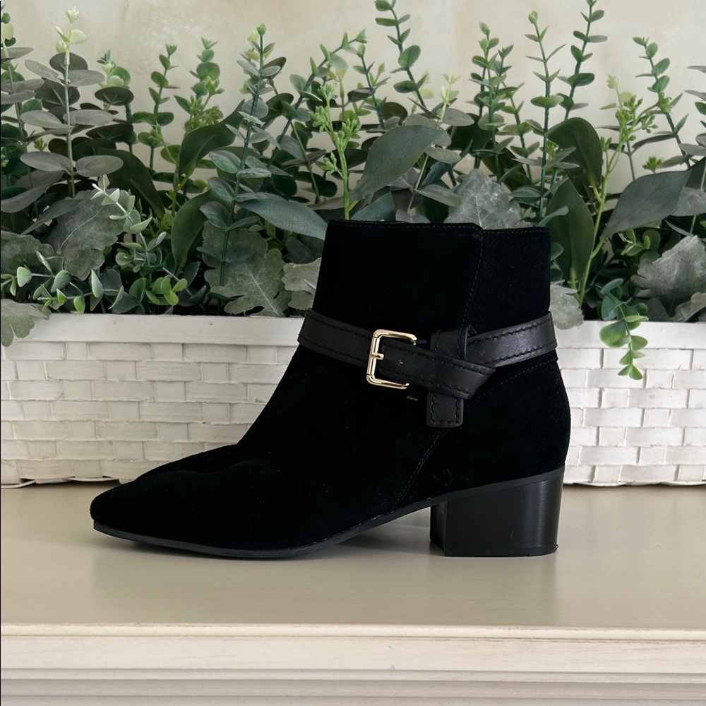 Talbots Black Suede Ankle Booties with Buckle